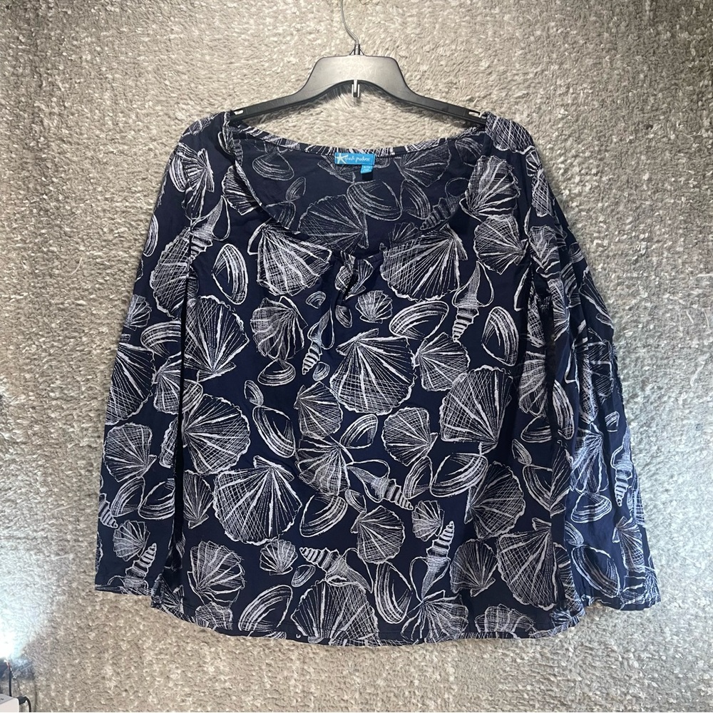 Fresh Produce Tunic Top XL XXL Blue White Cotton Coastal Preppy Beach Casual
